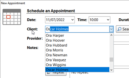 Client Search Combo Box