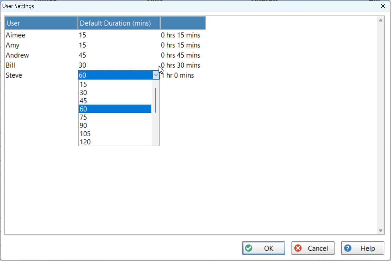 User Appointment Durations