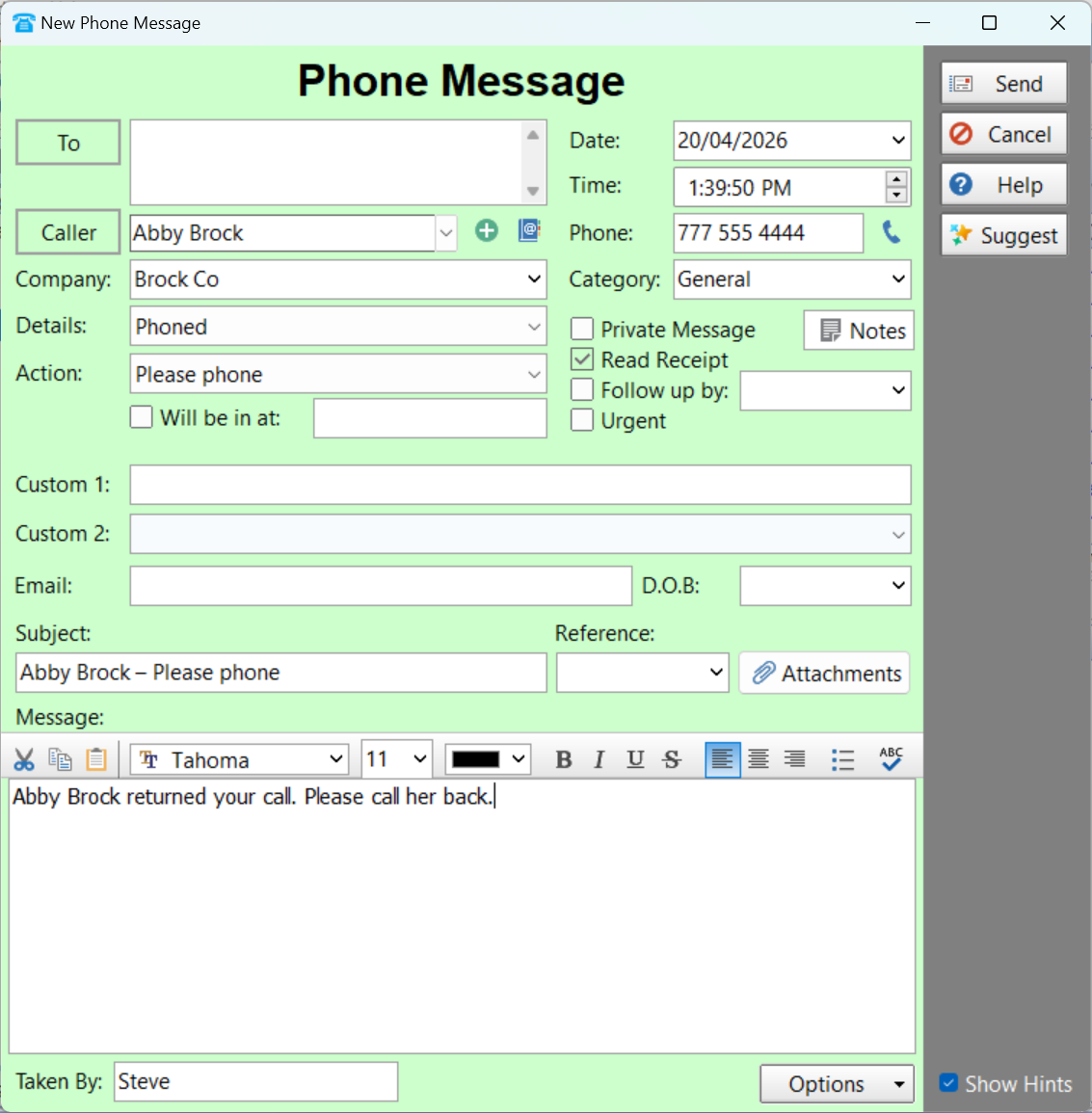 Phone Message After Suggestion