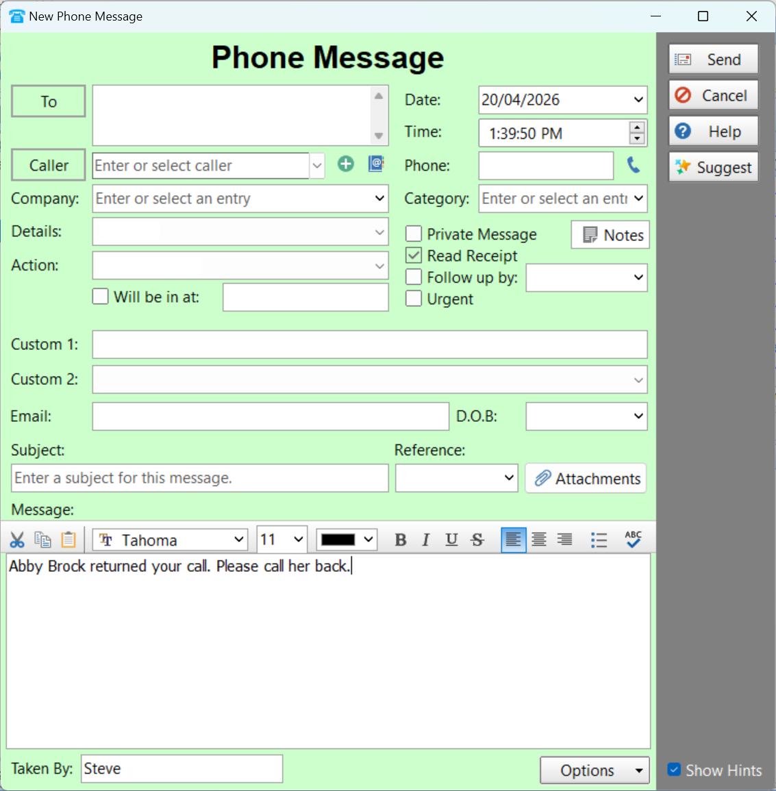 Phone Message Before Suggestions